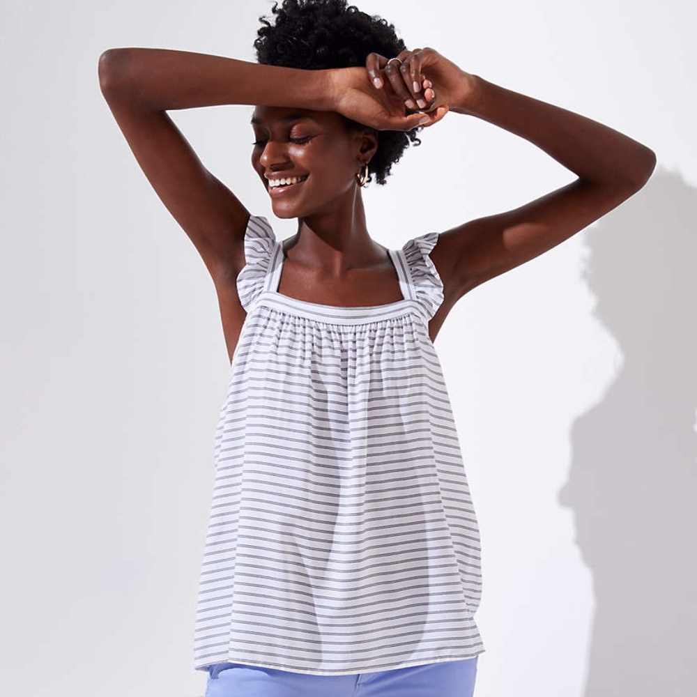 NWT LOFT Women's‎ Petite Striped Ruffle Tank